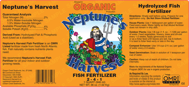 Neptune's Harvest Organic Liquid Fertilizer: Fish: 1 qt